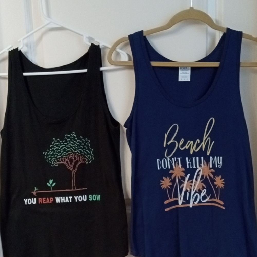 Bundle of Two - Port and Company Black and Navy Graphic Tank Tops Size M